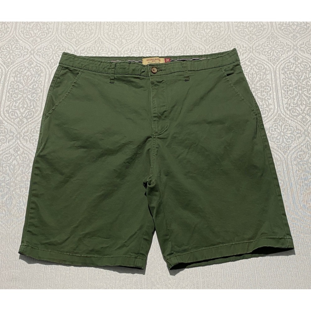 Hudson & Barrow NYC Mens Olive Green Chino Shorts Size 38 Flat Front Cotton